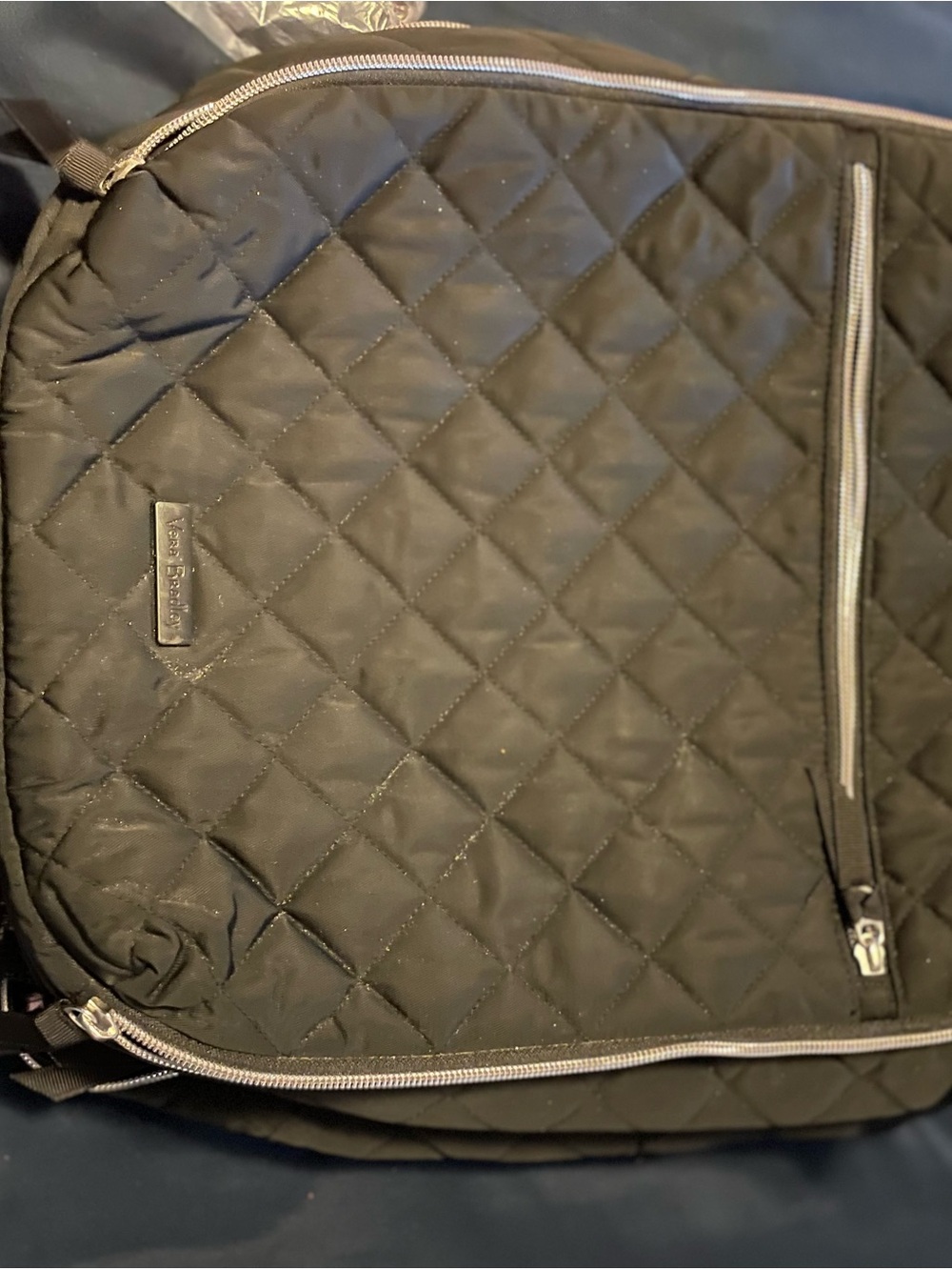 Vera Bradley Quilted Black Backpack with Silver Zipper Accents